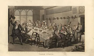 Travellers dining at a restaurant in a French inn, 18thC Travellers dining at a restaurant in a French inn, 18thC