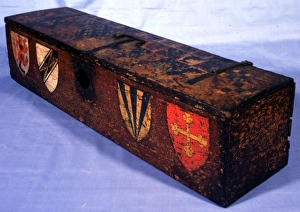 <b class=qtipBold><figcaption>Treaty of Calais chest</figcaption></b><br>Treaty of Calais chest, c.1360, the treaty which gave a break in the Hundred Years War between France and Britain under the terms of the Treaty of Bretigny Date: c. 1360<br><em>© Mary Evans / National Archives</em> Treaty of Calais chest
