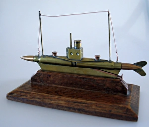 Trench Art model of a submarine, WW1 Trench Art model of a submarine, WW1