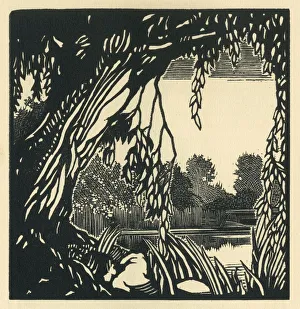 <b class=qtipBold><figcaption>Tribute - The Willow</figcaption></b><br>Tribute - The Willow. Florence Mary Anderson / Molly MacArthur (1893-1972) had two distinct styles of illustration. From the middle of the 1920s, she moved on from earlier highly-decorative fairy art to produce beautiful monotone woodcuts in a distinctly oriental style. The artwork (for this book) was credited to 'Molly McArthur'. Date: 1925<br><em>© The Florence Mary Anderson Collection / Mary Evans Picture Library</em> Tribute - The Willow