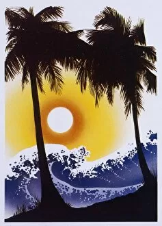 Hokusai Gallery: Tsunami wave and tropical paradise - Evening