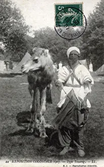 A Tuareg with his camel - French Colonial Exhibition A Tuareg with his camel - French Colonial Exhibition