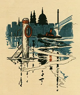 A tug boat passes under Southwark Bridge, London A tug boat passes under Southwark Bridge, London