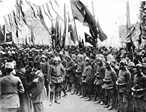 Turkish troops listening to the Sheikh-Ul-Islams proclamation in Constantinople