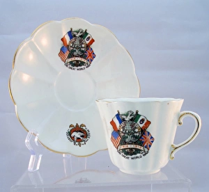 Tuscan China cup and saucer showing the flags of the Allies Tuscan China cup and saucer showing the flags of the Allies