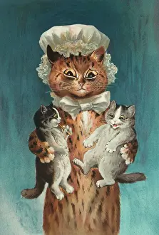 Twins by Louis Wain - Feline Mother and Kittens Print