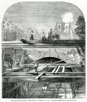 Wheelbarrow Gallery: Underground railway construction, London 1861