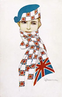 <b class=qtipBold><figcaption>Union Jack Hat & Scarf</figcaption></b><br>A patriotic girl wrapped up in a scarf covered with union jacks. She also has them on the brim of her hat. Date: 1917<br><em>© Mary Evans Picture Library</em> Union Jack Hat & Scarf