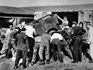 Unloading an airplane, Gatow Airport, Berlin, 1948 Unloading an airplane, Gatow Airport, Berlin, 1948