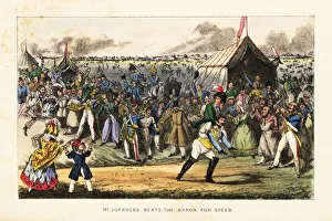 An unusual foot race during a horse-racing meet An unusual foot race during a horse-racing meet