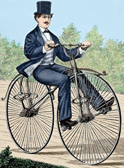 USA. Old bicycle. 19th century engraving. Colored USA. Old bicycle. 19th century engraving. Colored