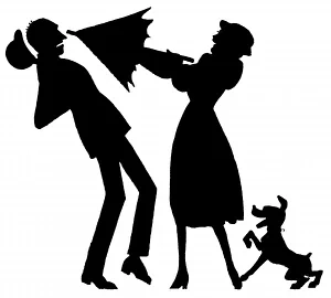 <b class=qtipBold><figcaption>Uses for Umbrella</figcaption></b><br>... and another use for your umbrella... (the dog approves her action enthusiastically)<br><em>© Mary Evans Picture Library</em> Uses for Umbrella