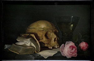 A Vanitas Still Life with a Skull, a Book and Roses, c A Vanitas Still Life with a Skull, a Book and Roses, c