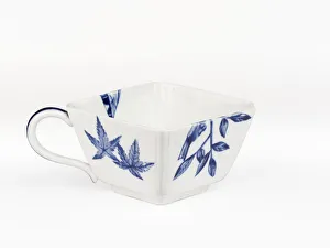 <b class=qtipBold><figcaption>'Variety' tea cup</figcaption></b><br>Glazed porcelain tea cup decorated with the 'Variety' pattern, a transfer-printed blue design including geometric motifs, fans and bamboo, part of a tea set manufactured by Royal Worcester in 1876. Date: 1876<br><em>© The Geffrye Museum of the Home / Mary Evans Picture Library</em> 'Variety' tea cup