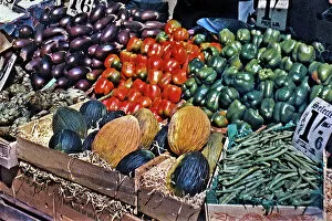 Shillings Gallery: Vegetables on market stall, Whitechapel, London