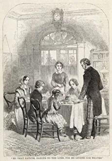Victorian family saying grace before dinner Victorian family saying grace before dinner