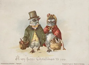 Victorian Greeting Card - Christmas Penguins Victorian Greeting Card - Christmas Penguins