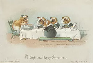 Anthropomorphism Gallery: Victorian Greeting Card - Dining Guinea-Pigs