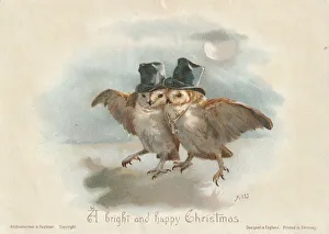 Victorian Greeting Card - Owls in Town Victorian Greeting Card - Owls in Town