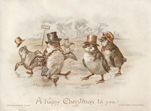 Victorian Greeting Card - Penguins Skating Victorian Greeting Card - Penguins Skating