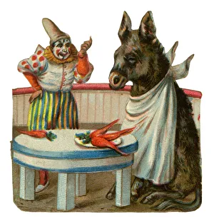 Victorian Scrap, Circus Clown and Donkey Victorian Scrap, Circus Clown and Donkey