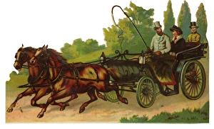 Victorian Scrap, couple in open carriage Victorian Scrap, couple in open carriage