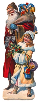 Victorian scrap, Father Christmas and girl Victorian scrap, Father Christmas and girl