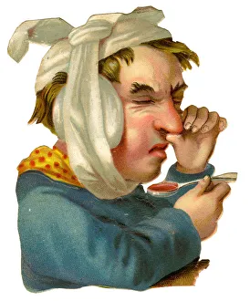 Victorian Scrap, man taking medicine Victorian Scrap, man taking medicine