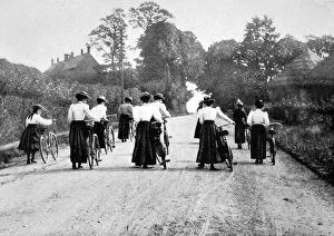 Bicycles Gallery: Victorian Women Cyclists Pushing their Bicycles, c.1898