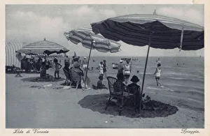 A view of the beach and bathers at the Lido, Venice, 1920s A view of the beach and bathers at the Lido, Venice, 1920s