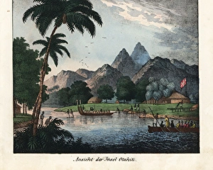 View of the island of Tahiti showing natives View of the island of Tahiti showing natives
