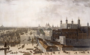 <b class=qtipBold><figcaption>View of London, by William Daniell</figcaption></b><br>View of London, by William Daniell RA (1769-1837). One of six plates -- this one shows the Tower and the Pool of London. Date: circa 1804<br><em>© Mary Evans Picture Library</em> View of London, by William Daniell