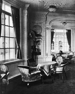View of the luxurious reading room onboard the Titanic
