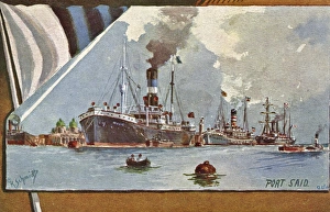 View of Port Said harbour with ships, Egypt View of Port Said harbour with ships, Egypt