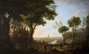 A View of the River Boyne with Gentlemen and Horses by a Sta A View of the River Boyne with Gentlemen and Horses by a Sta