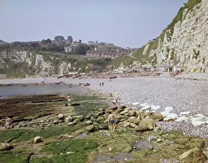Huts Gallery: View along the shingle beach at Beer, East Devon