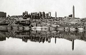 View of the temple and sacred lake, Karnak, Egypt, circa 188