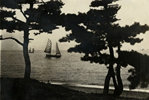 View of water and sailing boats, Japan View of water and sailing boats, Japan