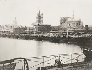 Cologne Gallery: Vintage 19th century photograph: bridge of boats, pontoon bridge, River Rhine, Cologne