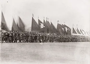 Vintage 19th century photograph: Chinese soldiers, army, with banners, China Vintage 19th century photograph: Chinese soldiers, army, with banners, China