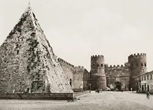Vintage 19th century photograph: Pyramid of Cestius. The Porta San Paolo (San Paolo Gate Vintage 19th century photograph: Pyramid of Cestius. The Porta San Paolo (San Paolo Gate