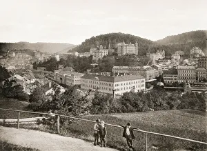 Vintage 19th century photograph - view of the city of Karlsbad, Karlovy Vary Vintage 19th century photograph - view of the city of Karlsbad, Karlovy Vary