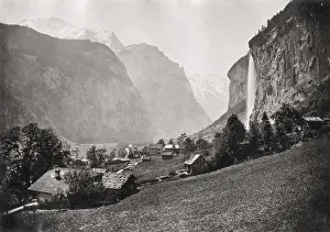 Vintage late 19th century photograph - Laurebrunnen and the Staubbach Waterfall Vintage late 19th century photograph - Laurebrunnen and the Staubbach Waterfall