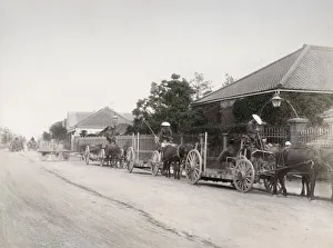 Vintage late 19th century photograph: Horse carts, cargo wagons, Bund, Yokohama, Japan Vintage late 19th century photograph: Horse carts, cargo wagons, Bund, Yokohama, Japan