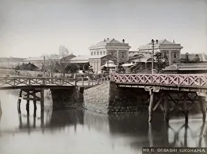 Vintage late 19th century photograph: Oebashi, bridge at the railway station, Yokohama Vintage late 19th century photograph: Oebashi, bridge at the railway station, Yokohama