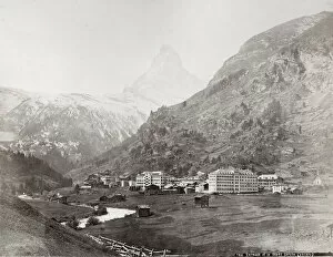 Elevation Gallery: Vintage late 19th century photograph - village of Zermatt and Mont Cervin Palace Hotel