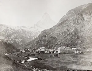 Vintage late 19th century photograph - village of Zermatt and Mont Cervin Palace Hotel Vintage late 19th century photograph - village of Zermatt and Mont Cervin Palace Hotel