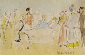 Prints of Visiting Jacqueline (sister). Ink and watercolour sketch by Florence Hardy, sister of poster artist Dudley Hardy and daughter of marine painter Thomas Bush Hardy Date: circa 1893 Dudley Hardy Prints: Visiting Jacqueline Print, circa 1893