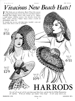 Vivacious new beach hats, Harrods advertisement 1931 Vivacious new beach hats, Harrods advertisement 1931