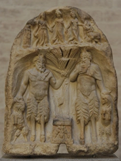 Votive relief for the shepherd god. About 160 AD. Two figure Votive relief for the shepherd god. About 160 AD. Two figure